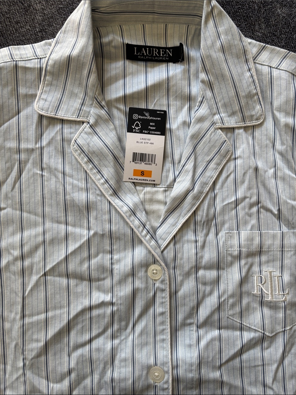Lauren Ralph Lauren Light Blue & White Striped Pajama Shirt
